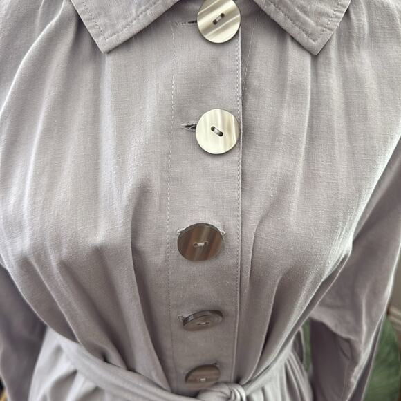 Free People Meet Me In Montauk Sky Gray Linen Button Up Duster Trench Coat - Picture 3 of 5